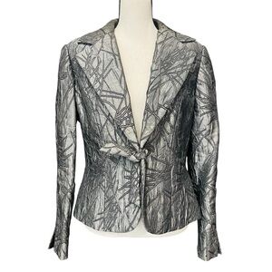 Maakif Silver Metallic Blazer with Textured Finish